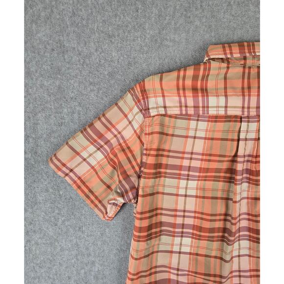 Eddie Bauer Shirt Mens Size Medium Short Sleeve Button Down Peach color Plaid - Picture 8 of 16